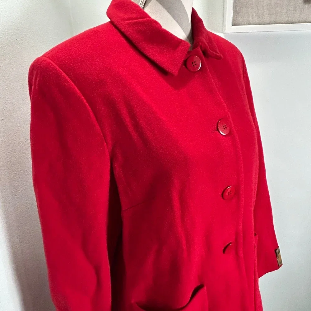 Louben Red Wool Cashmere Blend Button Front‎ Blazer Jacket Pea Coat Size 12
